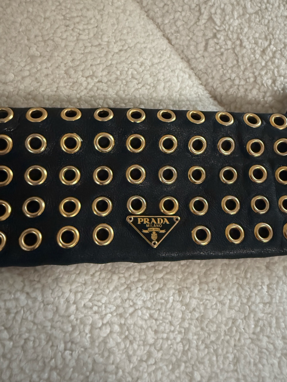 Vintage Prada Triangle Logo Calf Leather Grommet Clutch Bag Black - Picture 4 of 5